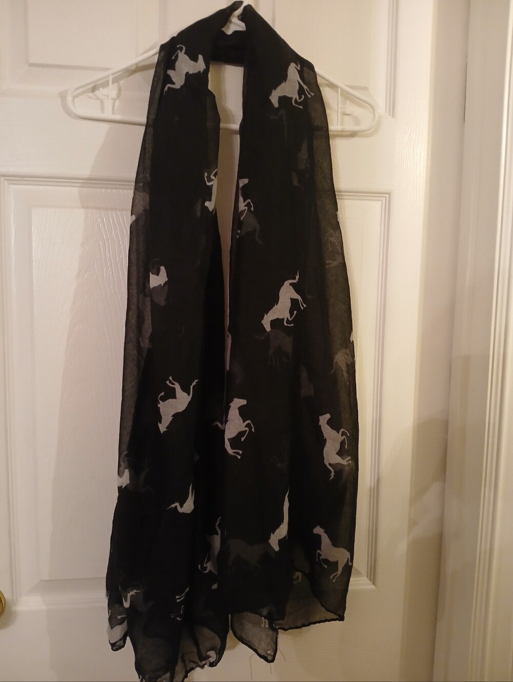 Sheer Black Horse Print Lightweight Scarf Shawl
